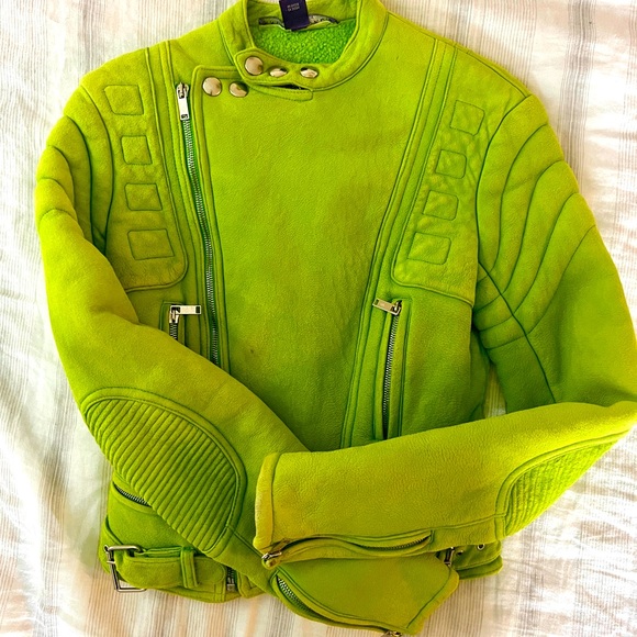 Ralph Lauren Purple Label lime Green Shearling Jacket. Size 4. - Picture 13 of 16
